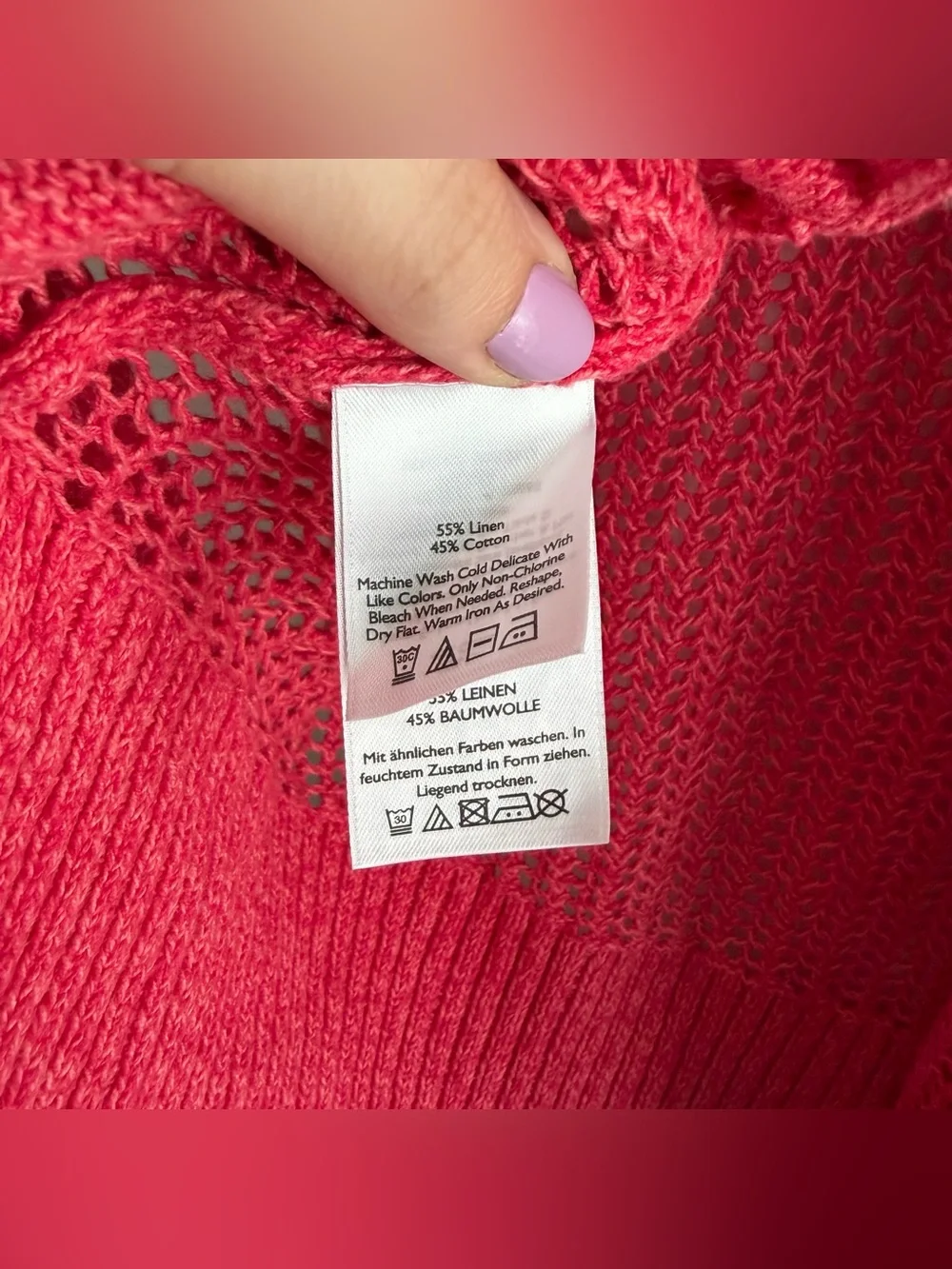 Eddie Bauer Open Knit Pink Linen Cotton Blend Sleeveless Cardigan